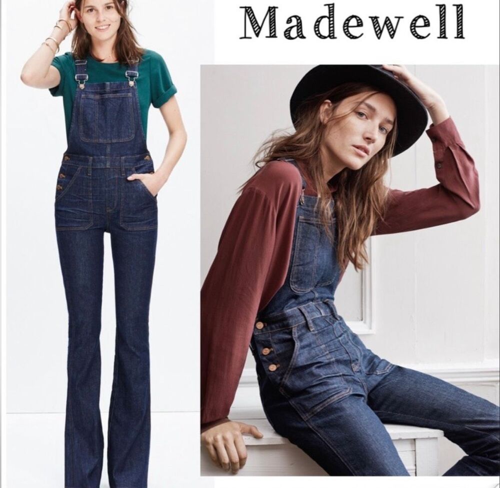 Madewell flea market flare crop dark wash overalls size 6